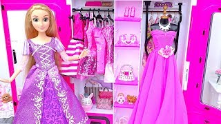 💜Barbie Rapunzel Morning Routine💜Princess Bedroom Dollhouse Breakfast💜Dresses Fashion Show