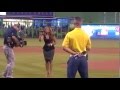 Eileen Cruz singing the National Anthem at Marlins Stadium