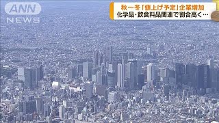 今年の秋から冬にかけて「値上げ予定」企業が増加(2022年8月22日)