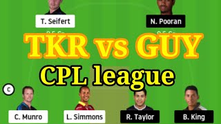 TKR vs GUY (CPL league ) match dream 11 team //fantasy cricket lovers