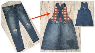 (DIY) Ripped Jeans Rework / Denim Pinafore Dress