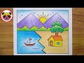 Scenery Drawing / Simple Landscape Scenery Drawing / How to Draw Beautiful Landscape Scenery