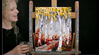Learn How to Paint "FALL BIRCH TREES" with Acrylic Palette Knife - Paint & Sip - Step by Step Lesson