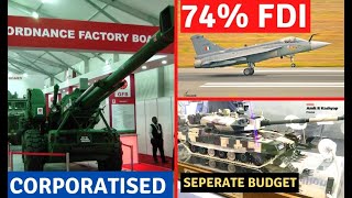 OFBs Corporatised | 74% FDI in Defence, implications | Seperate defence budget for Indian Product