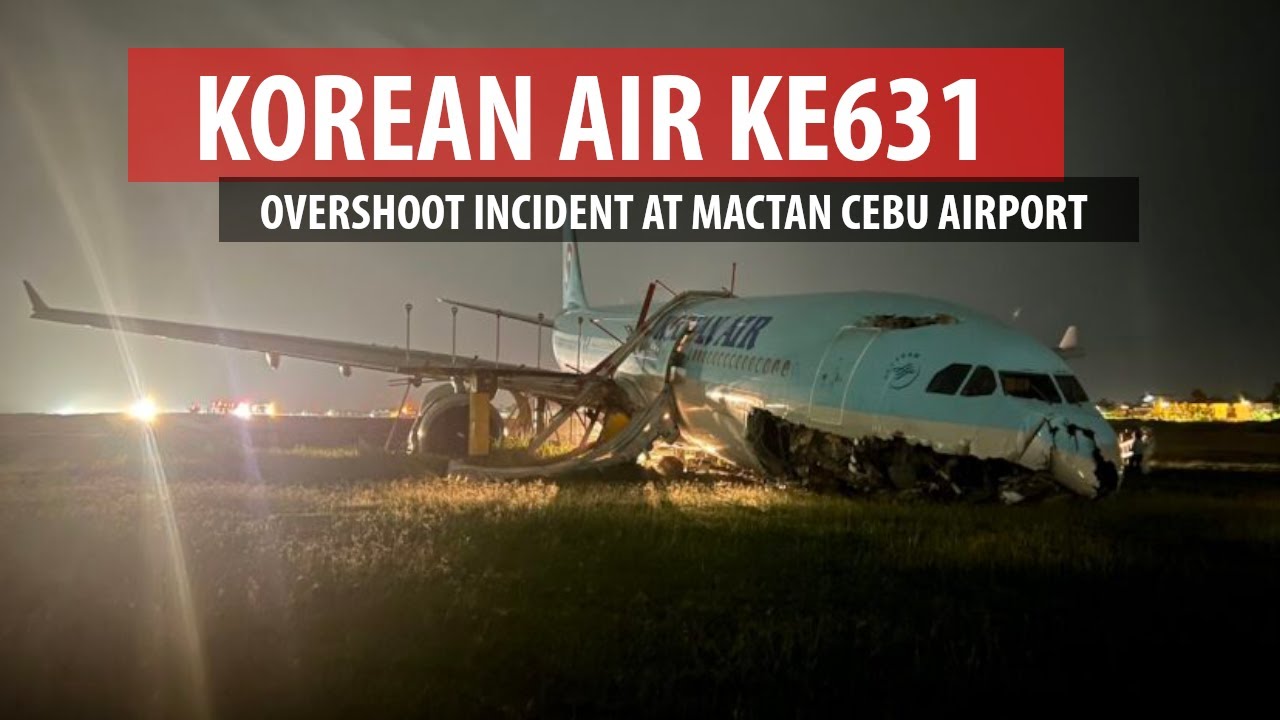 Korean Air A330 Overruns Runway At Cebu Airport - YouTube