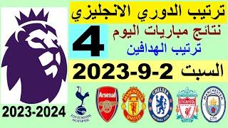 ترتيب الدوري الانجليزي وترتيب الهدافين الجولة 4 اليوم السبت 2-9-2023 - نتائج مباريات اليوم