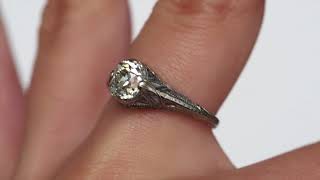 Circa 1910s Edwardian 19K White Gold 1.30ct Old Mine Cushion Cut Center Diamond Engagement Ring