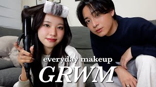 【GRWM】カップルでダラダラ喋りながら準備する💄｜最近の毎日メイク🤍