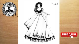 How to draw a Girl with Beautiful Traditional Dress || girl with Beautiful lehenga || Mandala art  1