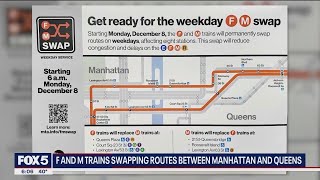 F and M trains to swap routes between Manhattan and Queens starting Monday
