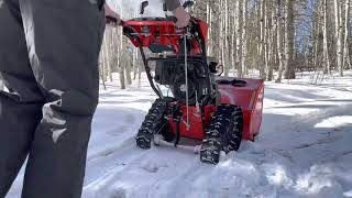 Ariens Platinum 28 Rapidtrak SHO Snowblower First Time. All on dirt