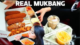 REAL MUKBANG SPICY RICE CAKES & 5 DIFFERENT KOREAN CORN DOGS (NO TALKING)