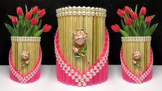 Ide Kreatif Vas Bunga Hanya Dari Tusuk Sate & Sedotan Plastik | Flower Vase DIY | Best Out Of Waste