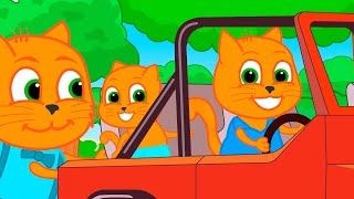 Cats Family in English - I drive a car Cartoon for Kids