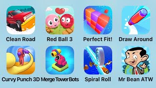 Clean Road, Red Ball 3, Perfect Fit, Draw Around, Curvy Punch 3D, Merge Tower Bots, Spiral Roll