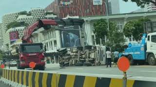 29nov2020 victoria street cement mixer truck turn sideway recovery operation went onto the morning.