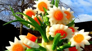 How to Make Carrot Radish Flowers - Vegetable Carving Garnish - Sushi Garnish - Food Decoration