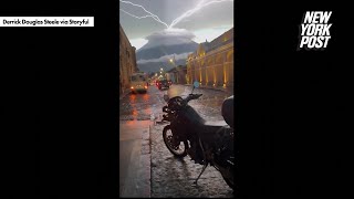 Lightning Appears to Strike Upwards From Acatenango Volcano in Spectacular Optical Illusion