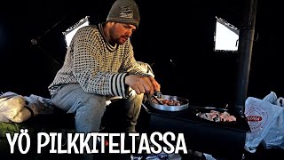 NUKUTAAN YÖ PILKKITELTASSA - KAMIINATELTTA ON LÄMMIN