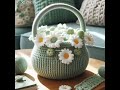 trendy crochet flower basket design ideas. hand knitted crochet flower basket design model. crochet