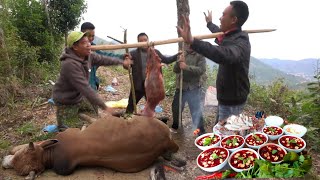 TIẾT CANH BÒ NƯỚNG MỌI TRÊN ĐỒI CAO | HVK Food