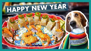 A CHEERFUL Happy New Year Wish, Mexico Themed Maki Roll (sushi) and a Fun food layout for New Years.