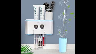 Toothbrush Holder Wall Mounted, Multi-Functional Toothbrush and Toothpaste Dispenser for Bathroom.