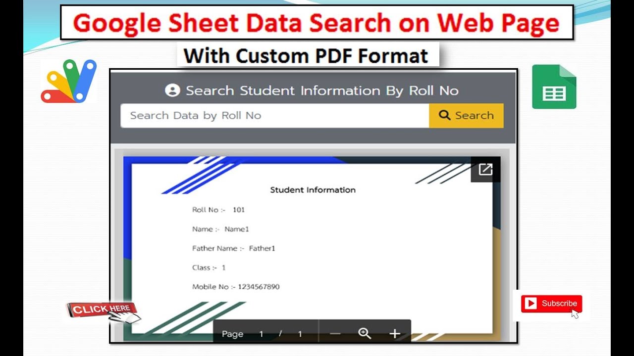 Google Sheet Data Search On Web Page With Custom PDF Format II ...