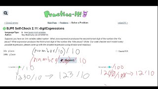 Java Practice-it | Primitive Data and Definite Loops | Self-Check 2.11: digitExpressions