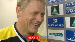 Peter Schmeichel after playing for Manchester City in the Manchester derby