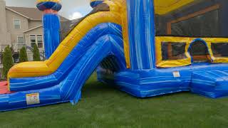 Blue Citadel Bounce House Slide Combo with basketball hoop