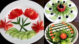Art In Vegetable Carving - Cucumber Garnish Tomato Flower Tomato Butterfly