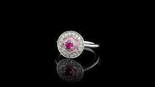 Natural Ruby 0.28 carats set with pink enamel in 14K White Gold Ring with 0.25 carats Diamonds