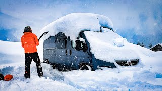 Van Life - Stranded in Snow Storm - Winter Camping - Cozy Night Cooking Pizza & Streaming #vanlife