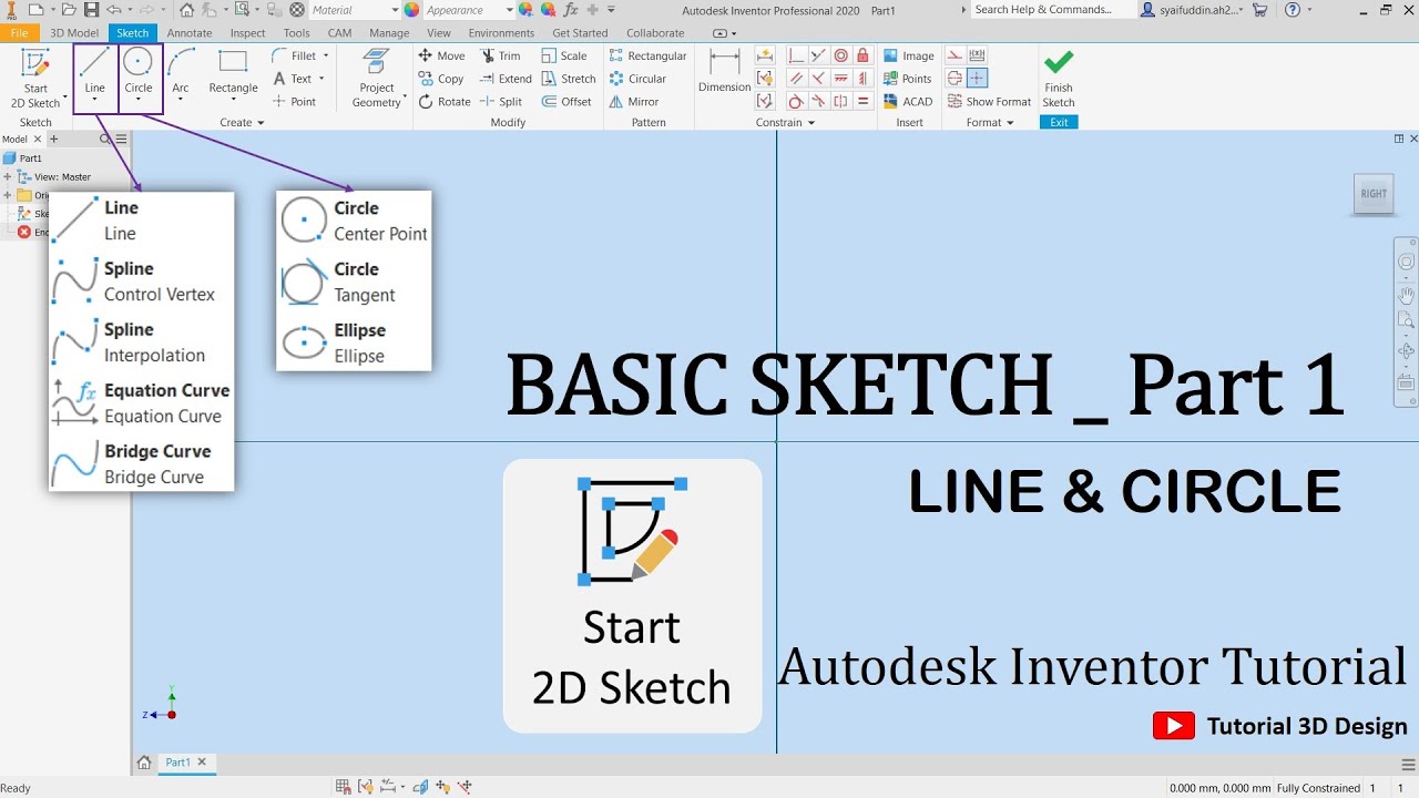Basic Sketch Part 1 Autodesk Inventor Tutorial Untuk Pemula Youtube