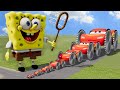 Big & Small Lightning Mcqueen with Saw wheels vs SpongeBob Makes Obstacle Courses | BeamNG.Drive