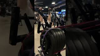 650lb lat pull-down with Bret Contreras.  Might be a world record on this machine