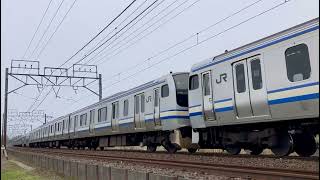 Ｅ２１７系。横クラＹ-１０１＋Ｙ-３５編成。４２０４Ｆ。快速。逗子行。総武本線。佐倉〜物井間。２０２４年４月１２日撮影。（付属編成初期車を記録出来て良かったです）