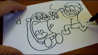 How to turn words DORAEMON into a Cartoon for kids -  Drawing doodle art on paper