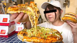 【爆食】社会に疲れたので大量ビッグマックを使った巨大ピザ作ってみた[酒村いっも、]