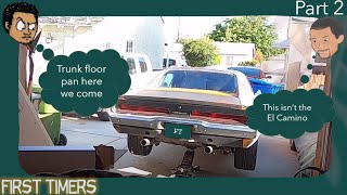 Cutting out the trunk floor panel in the 1969 Charger