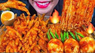 MAKAN TELUR KUAH CABE CEKER AYAM *SPICY EGGS CHICKEN FEET ASMR MASSIVE Eating Sounds