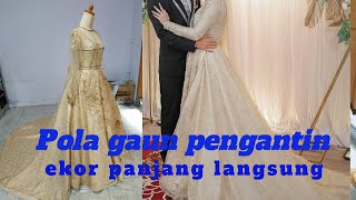 cara membuat pola gaun / sewing wedding dress / ballgown berekor