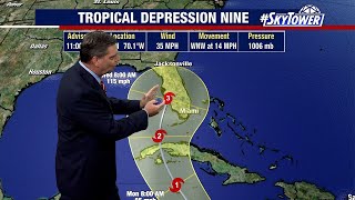 Florida in Tropical Depression 9's 'cone of uncertainty'