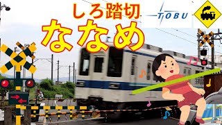 東武ななめ踏切　東武桐生線　Railway crossing Tobu LINE RAILWAY(Gunma japan)