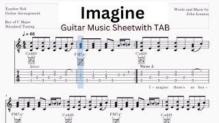 Imagine - John Lennon - Guitar Music Sheet + TAB @TeacherBob​