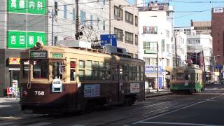 広島電鉄 旧京都市電と旧大阪市電 連続通過 2012.08.03