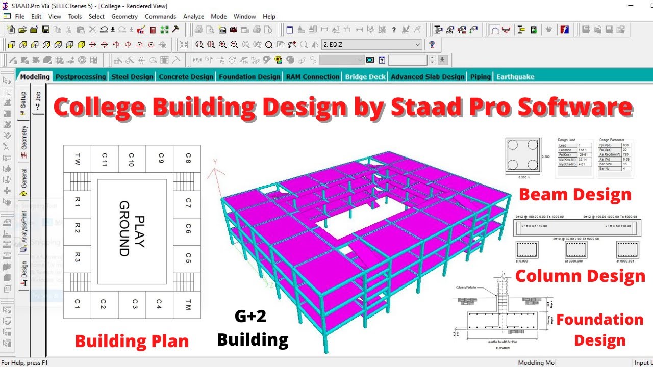 Complete Building Design By Staad Pro Software | College Building ...