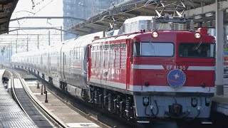 【2023年初の東北本線経由カシオペア】カシオペア紀行仙台行き EF81-95号機+E26系客車 昼の古河駅を高速通過