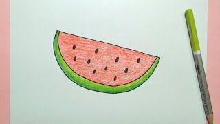 Cara Menggambar Buah Semangka - How To Draw Watermelon